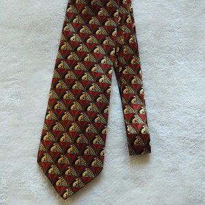 Trussardi Collection Silk Tie Made in Italy -- Dog motif -- Tan, Red, Black